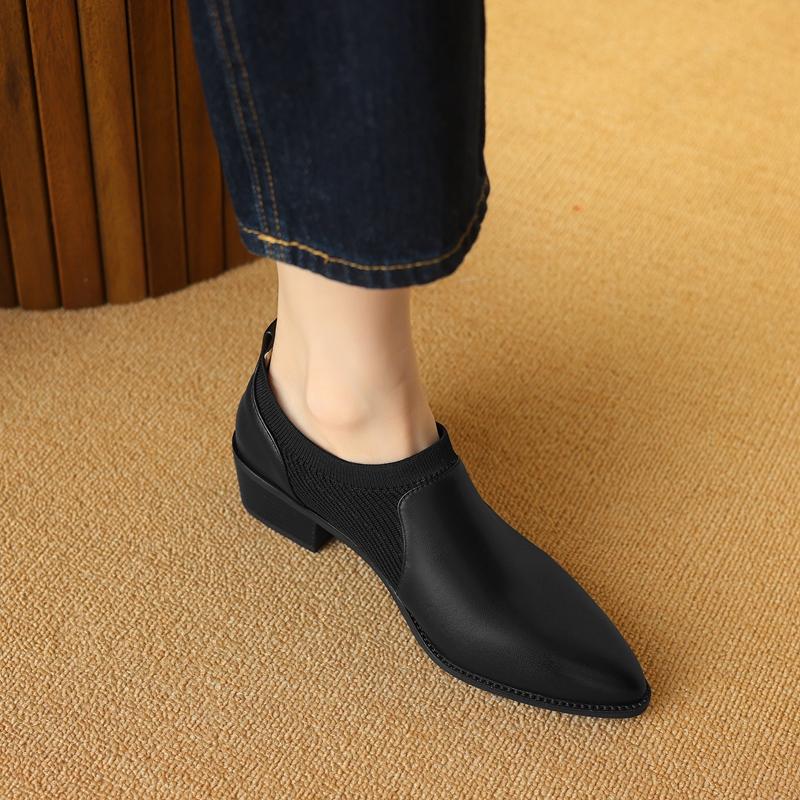 Fashion Women's new pointed leather cowhide comfortable oversized Oxford deep mouth single shoe with a medium heel