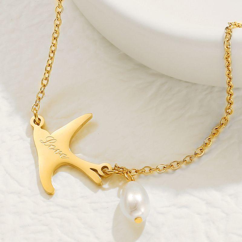 Wind Versatile Swallow Titanium Steel Bracelet Does Not Fade Freshwater Pearl Light Luxury Simple Fairy Stainless Steel Bracelet Female