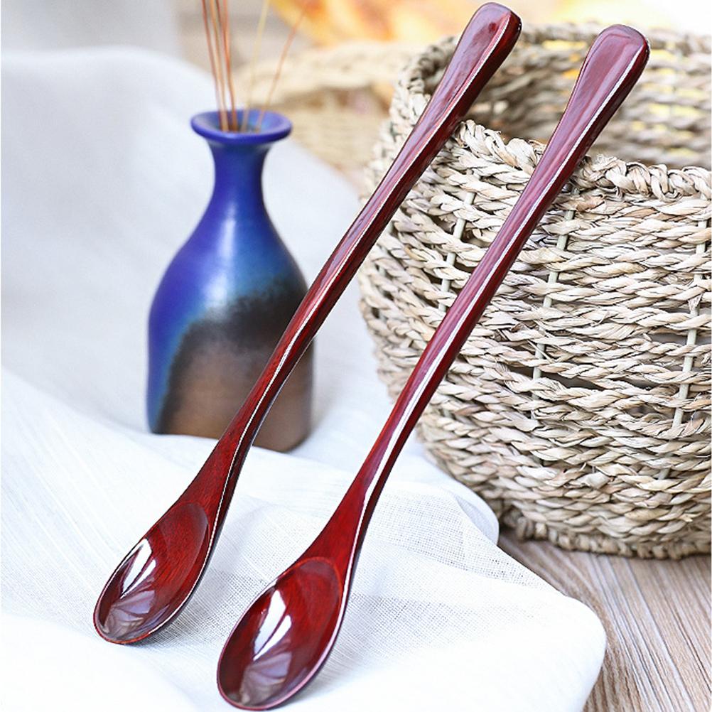 2 Pcs Mixing Spoon Tea Scoop Wood Soup Spoons Bowls with Coffee Honey Stirrer Stirring Ice Cream Wooden Scoops 19.00X3.00X1.00CM