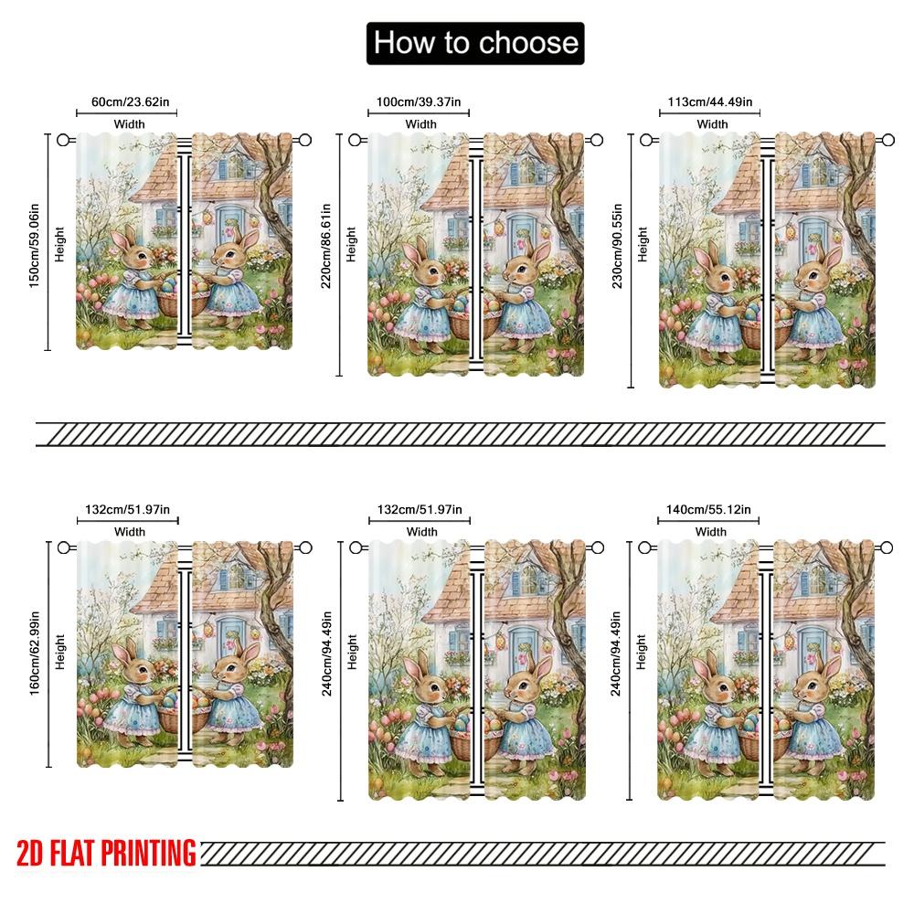 2 Stück, 2D-Flachdruck Fenster Vorhang Osterhase Zwillinge Strapazierfähiges Polyester (ohne Stange) Dekorationen Innen für Schlafzimmer, Wohnzimmer