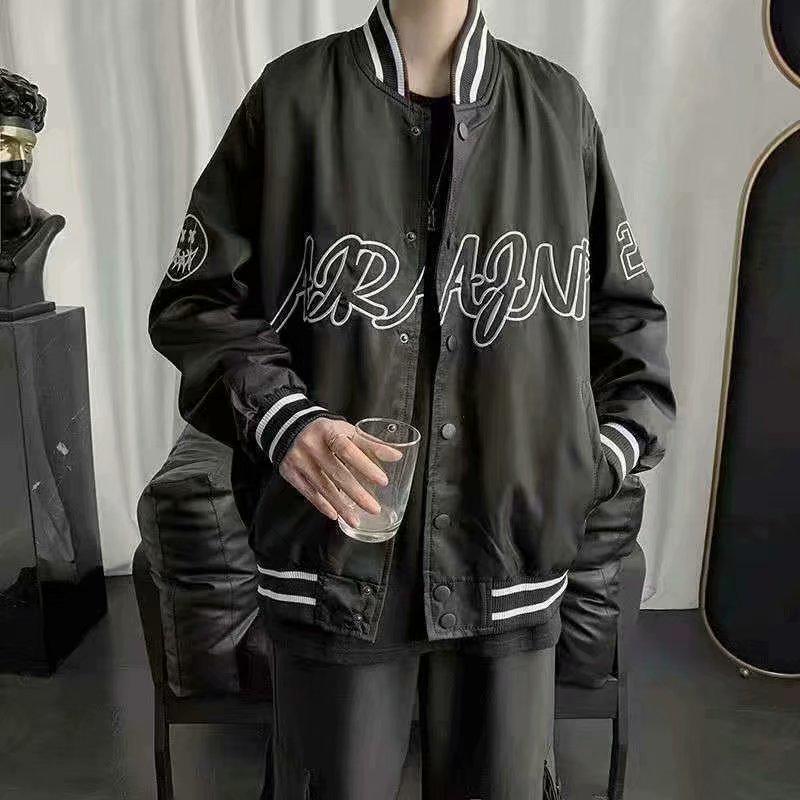 Men's Autumn Embroidered Baseball Jacket - Loose Fit, Trendy Contrast Stitching, American Style, Unisex