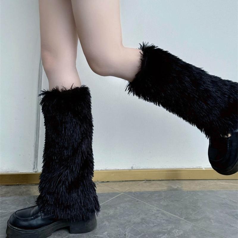 Rainbow Plush Leg Warmer for Trendy Party Costume Colorful Furry Fuzzy Boot Covers Leg Gaiters Footless Socks Streetwear