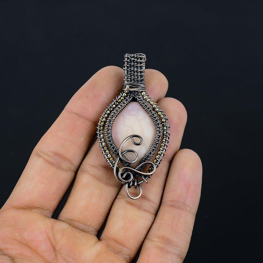 Pink Opal Handmade Gemstone Pendant, 999 Copper Wire Wrapped Pendant Unique Design Jewelry, For Women