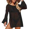 Side-slit Loose Solid Color Pullover Knitted Cut-out See-through Sexy Beach Sun Protection Bikini Blouse