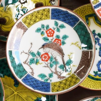 Waza No Kura Stylish Kutani Ware Small Old Kutani Colored Enamel Flower and Bird Ceramic Small Serving Branded Japanese - Plates, Masterpieces,