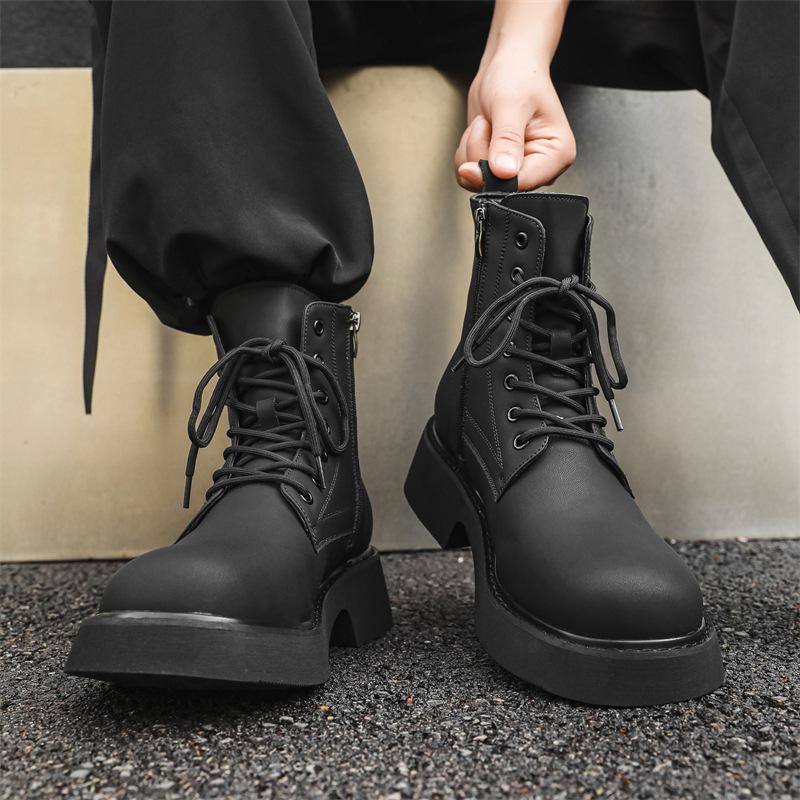 

Trendy men s Martin boots British style spring and autumn mid-top leather boots black tooling Chelsea men s boots 2818-J 38 чёрный