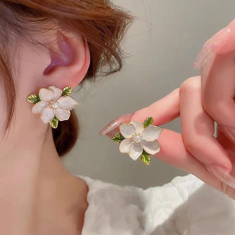 925 Silver Needle Crystal Pearl Leaf Flower Earrings For Women Jewelry Trending New Fresh Rural Style Stud Earrings Gift