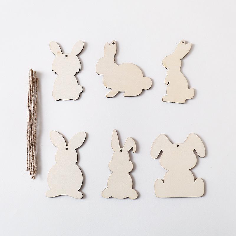 

6/12 шт. Пасхальные деревянные подвески в виде кролика, пустые деревянные щепки для детей, пасхальная вечеринка, сделай сам, живопись, поделки, подарок, украшение для дома