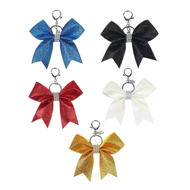 Vielseitiger Cheerleading-Schleifenanhänger Schicker Schlüsselanhänger mit Glitzer und Strasssteinen für Handykette oder Taschendekoration