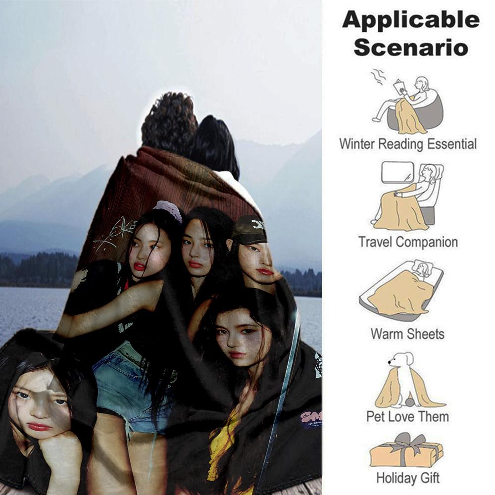 Y2K Aesthetic Newjeans Flannel Blanket Super Soft Warm Cozy Blanket for Sofa Bed Office Travel All‑Season Home Decor Gift