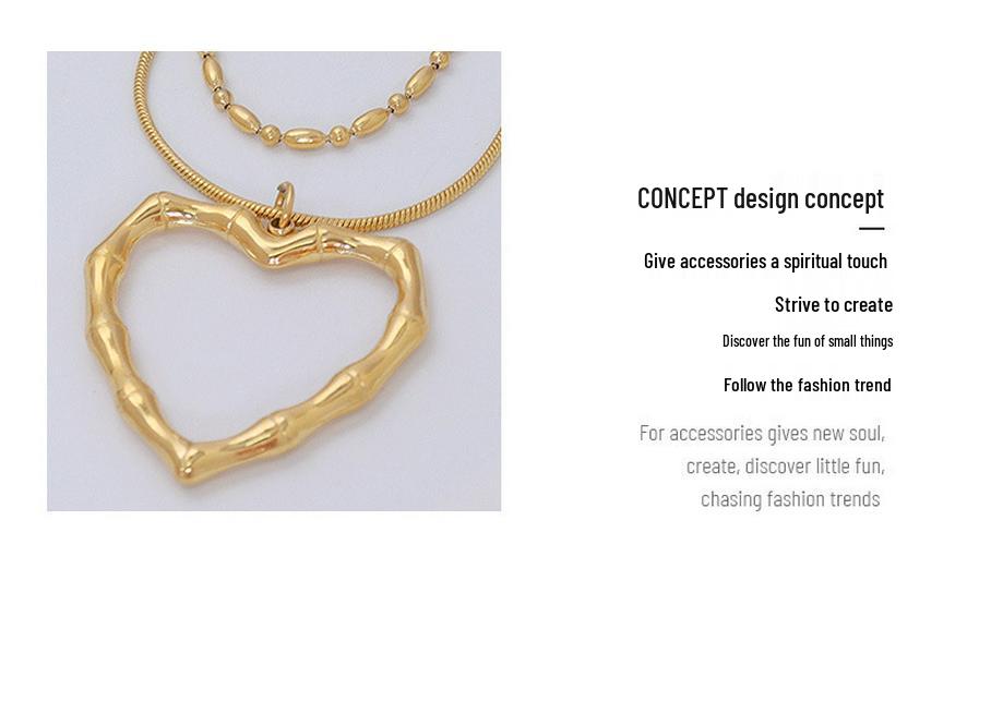 French Chic Double-Layer Heart Pendant Necklace - 18k Gold-Plated Titanium Steel for Women