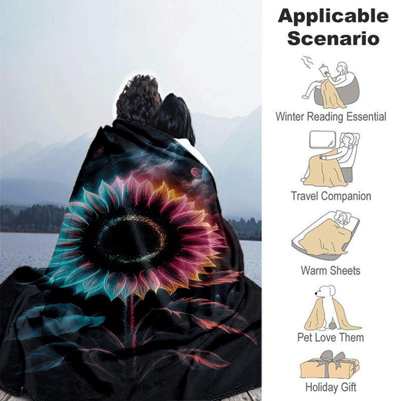 1pc Sunflower Printing Lightweight Flannel Blanket, Comfortable and Warm Blanket, for Camping Sofa Bed and Couch Office, In All Seasons