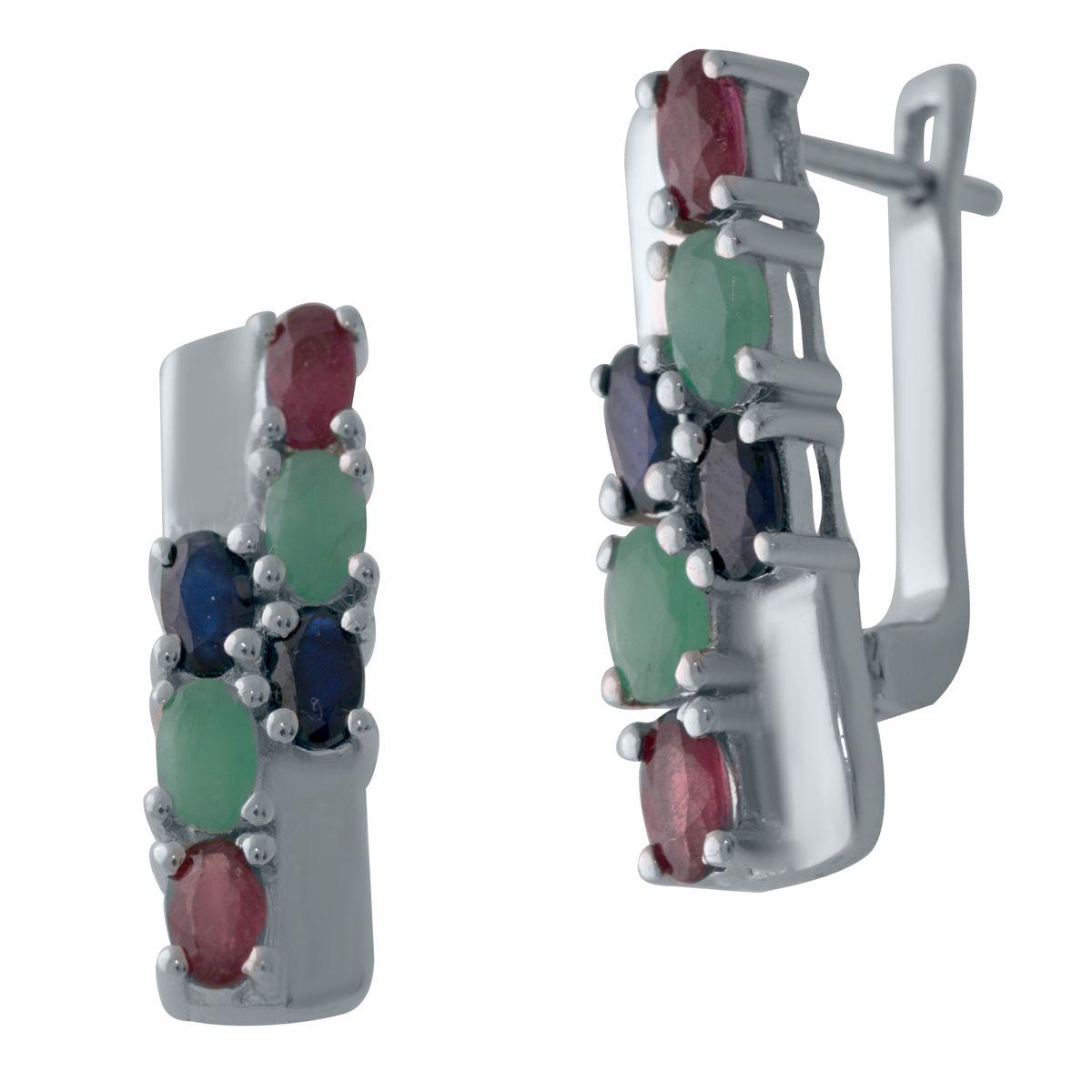 

Silver earrings with natural emerald, ruby, sapphire (2031741) смарагдовий