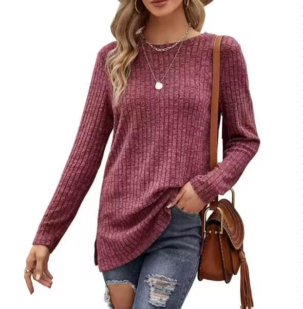 

Женская однотонная футболка-пуловер с круглым вырезом, свободного кроя, с длинным рукавом - Коллекция осень/зима 2024 2X Large розовый