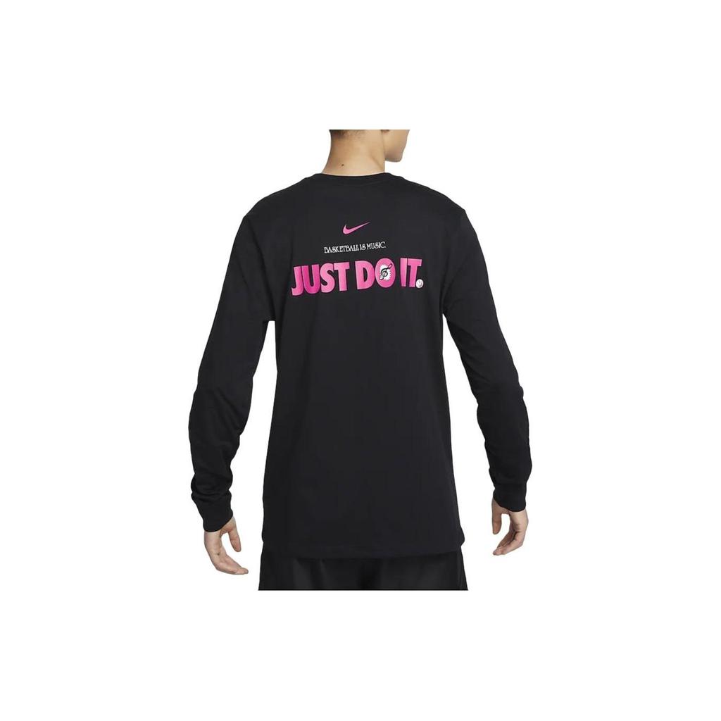 Nike Buchstaben-Logo-Print Basketball Rundhals Casual Langarm-T-Shirt Herren Tops Schwarz FQ4919-010