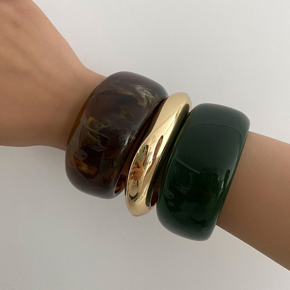 Europe American Style Resin Bangle Gold Exaggerated Bracelet Exaggerated Wide Bangle  Decoration