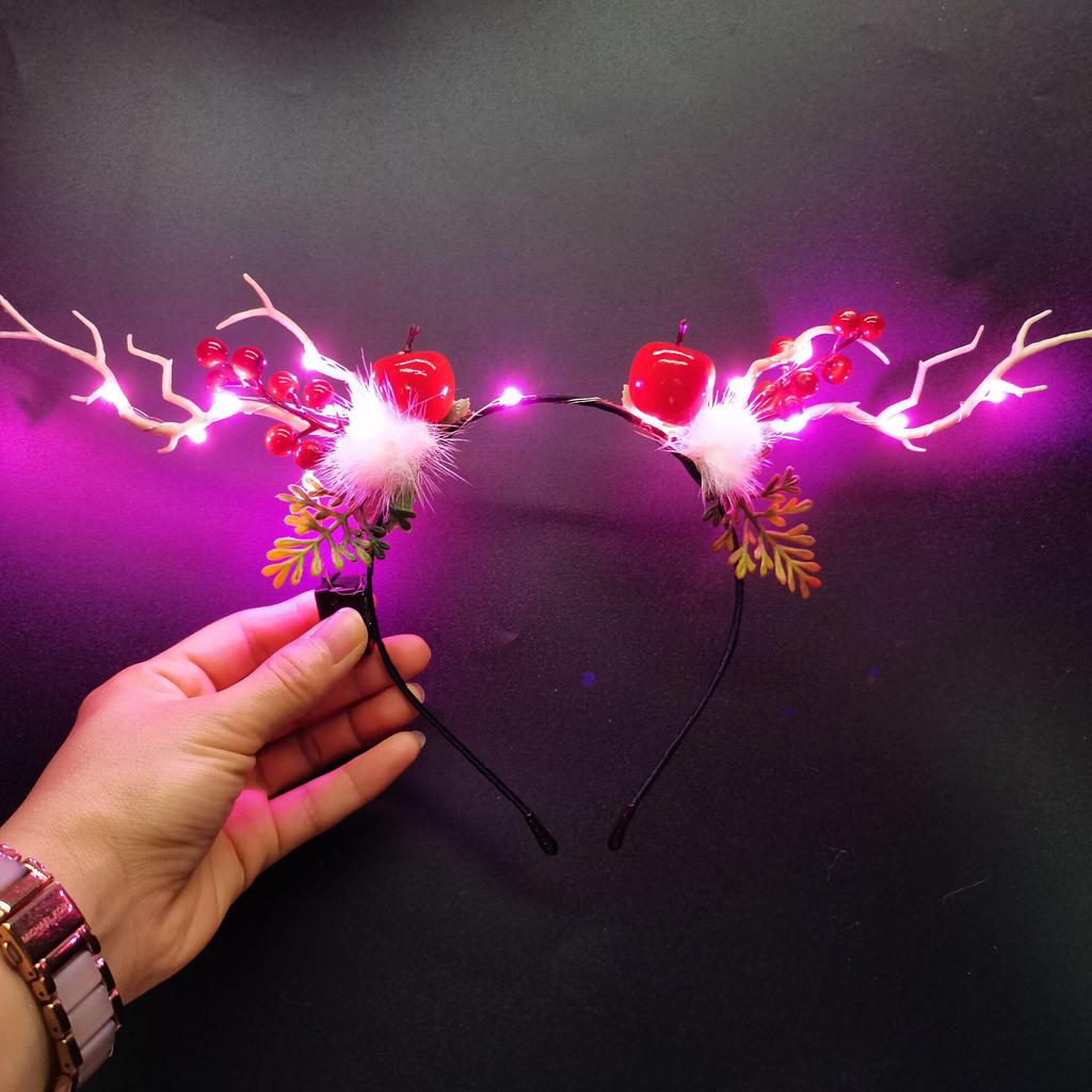 Glowing Reindeer Berry Antler Headband for Christmas & Halloween Parties
