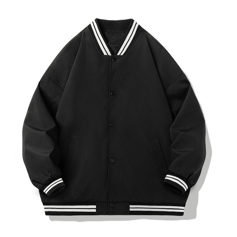 Autumn loose jacket men s coat men s baseball collar sports long-sleeved trench coat casual versatile casual simple S чёрный