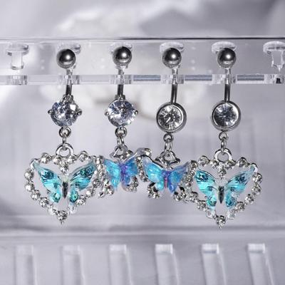 Blue Butterfly Zircon Belly Button Ring - Stainless Steel Body Piercing Jewelry