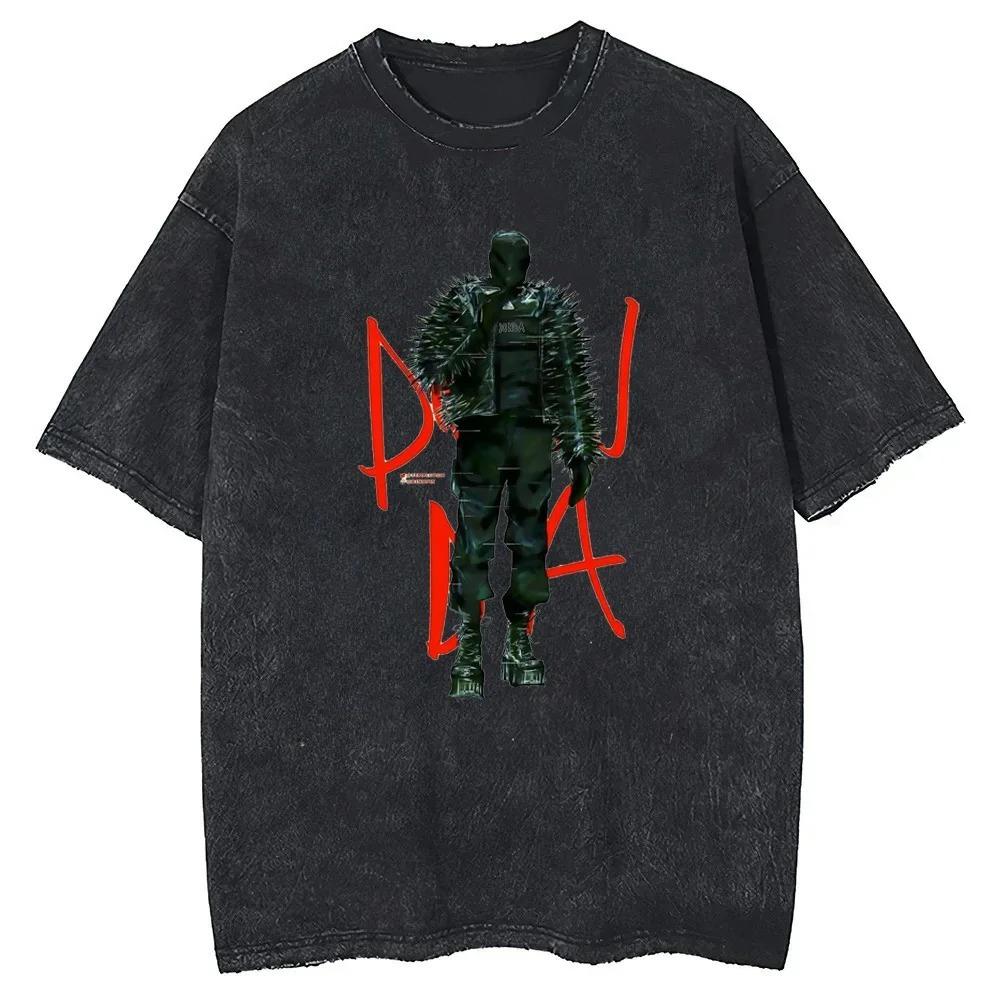 Hip Hop Fashion Short Sleeve Top Streetwear Rapper Kanye West Tour Washed Tshirt Summer Unisexs and Womens Cotton YK Clothing S