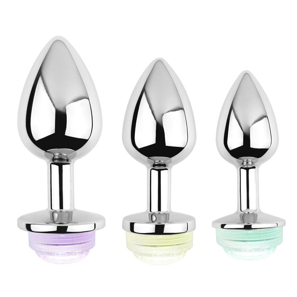 Wireless Remote Control Metal Luminous Anal Plug Prostate Massage Butt Plug with LED Anal Tail Sex Toy Adult Products for Women