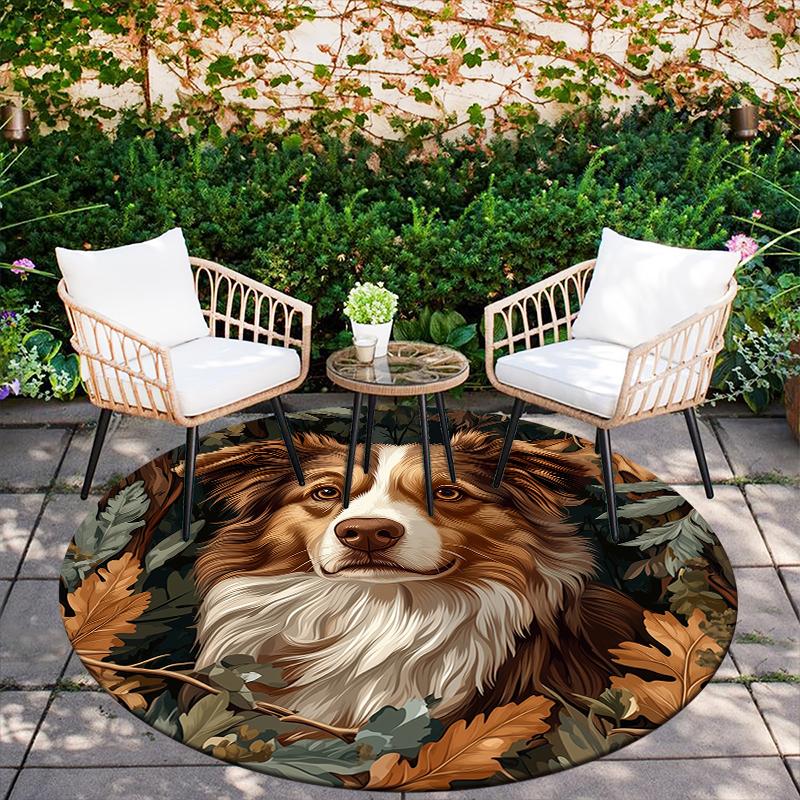 Australian Shepherd and Plants Pattern Round rug,Carpet Rug for Living Room Bedroom  Playroom ,Non-slip Floor Mat,Holiday Gifts and Birthday Gifts.