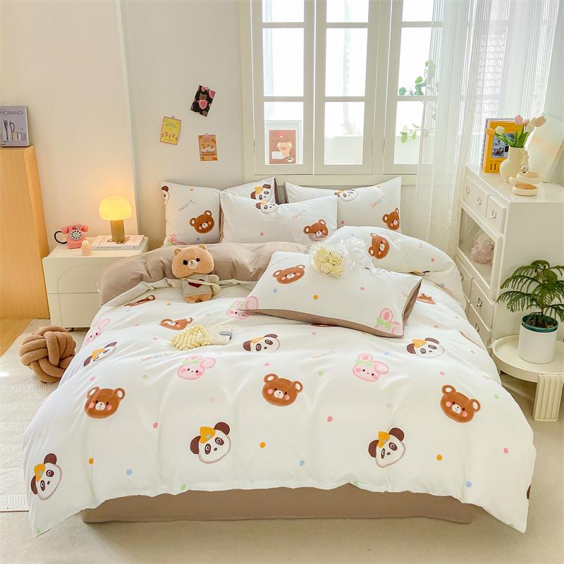 Class A Maternal And Infant Grade Cartoon Washed Cotton Four-Piece Set, Bed Sheet, Bed Hat, Student Dormitory 3Pcs Set, All-Season Bed