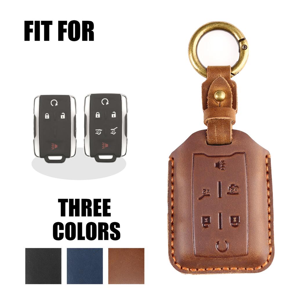 Genuine Leather Car Key Cover for GMC RAM Dodge 4/6 Button Remote Key