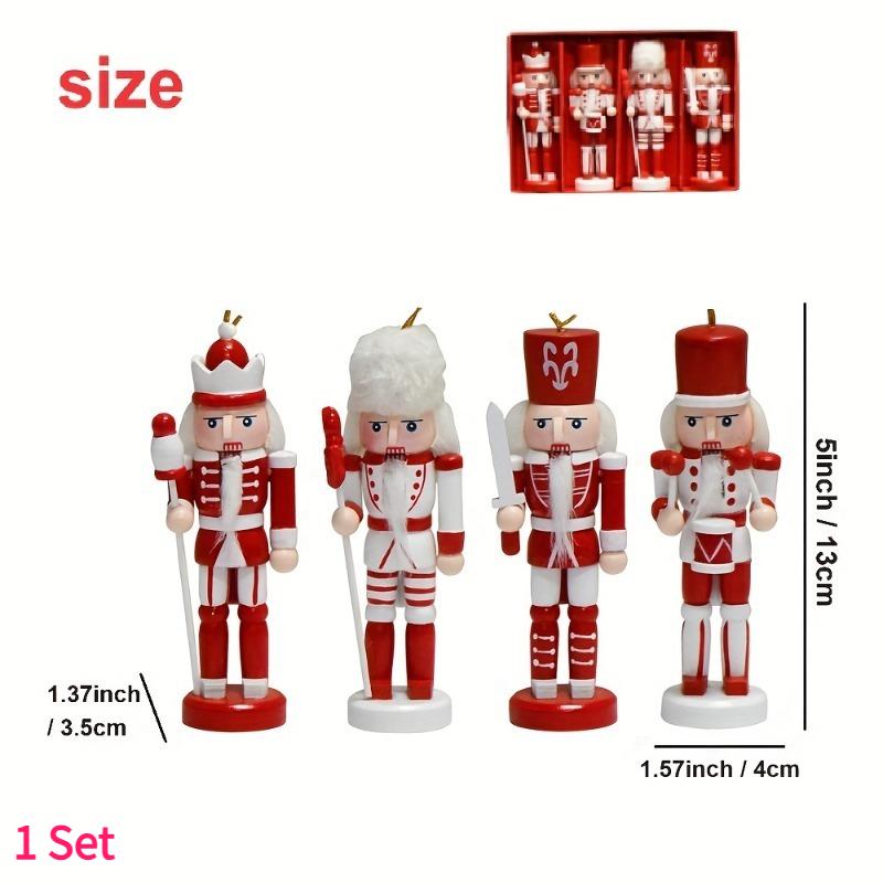 

4pcs Vintage Wooden Nutcracker Soldier Ornaments Set Christmas Pendant Hanging Decoration Christmas Nutcracker Craft Supplies