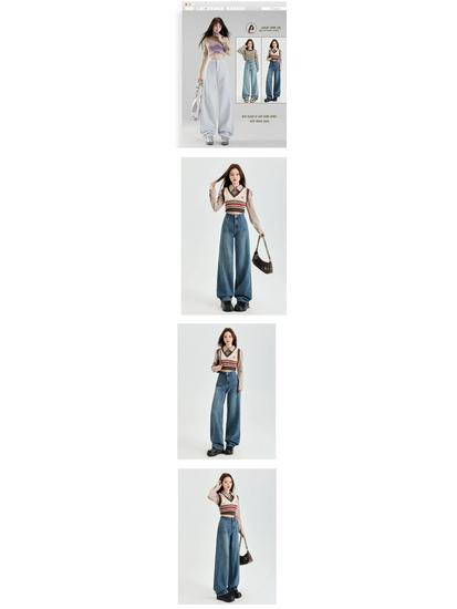 Retro Wide-Leg Women's Jeans - Spring Casual High-Waist Loose Fit Floor-Length Pants