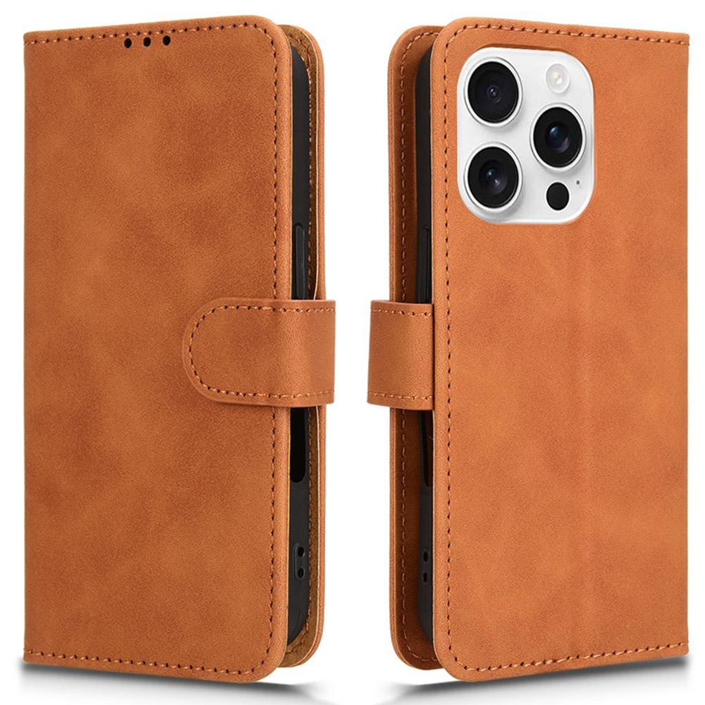 

For iPhone 16 Pro Leather Case Skin-Feel Anti-Drop Wallet Flip Phone Cover Brown