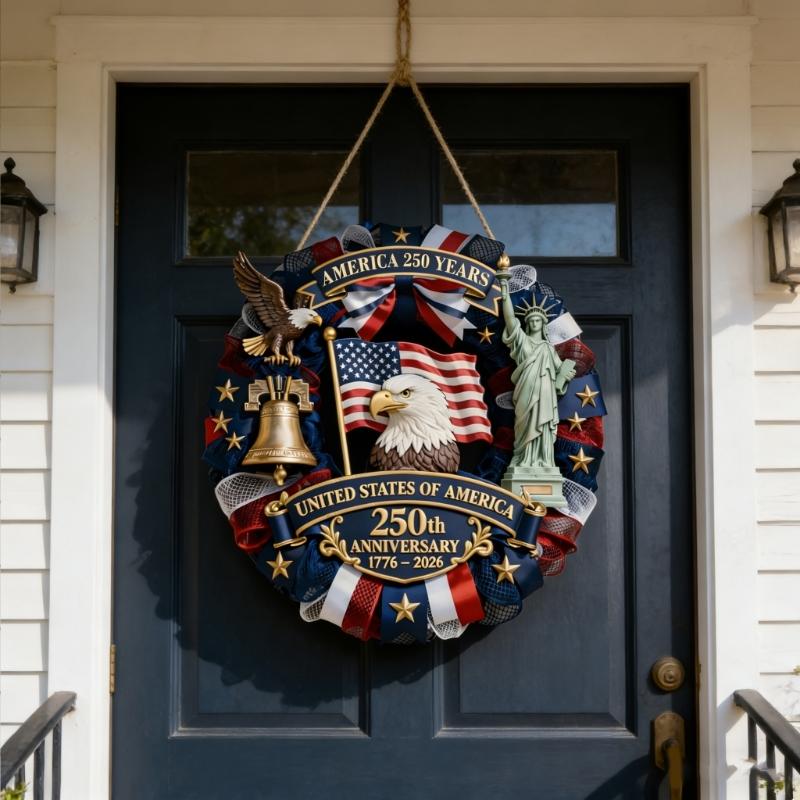 Patriotics Door Decoration Sign 4th of July Wreath for Front Door Hanger Memorial Day Wooden Hanging Sign Wood Plaque