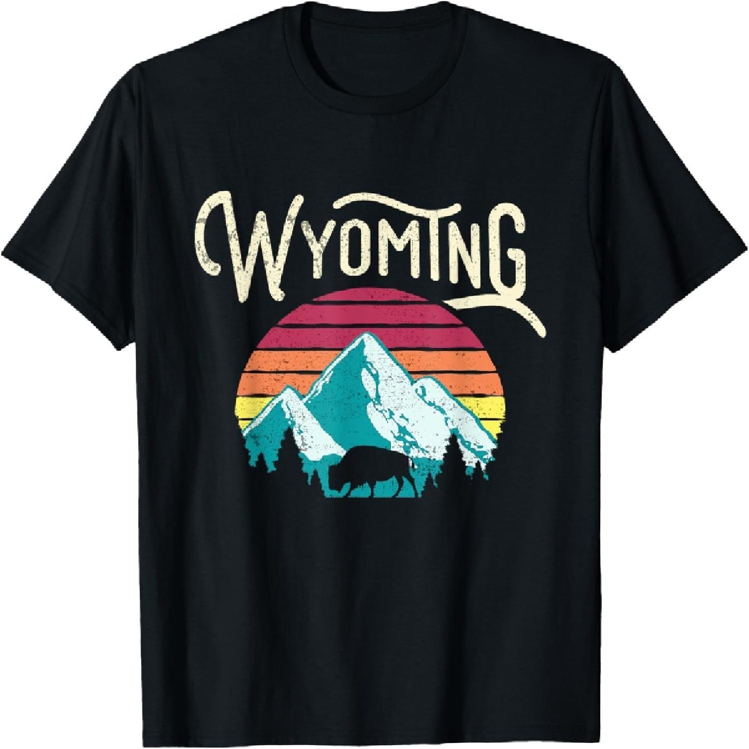 Retro Wyoming, WY Mountains State Wildlife T-Shirt T-Shirt S