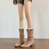 Leather Vintage Maillard Boots Inner Heightening Western Cowboy Pleated Khaki Pile Boots High Heel Knight Boots