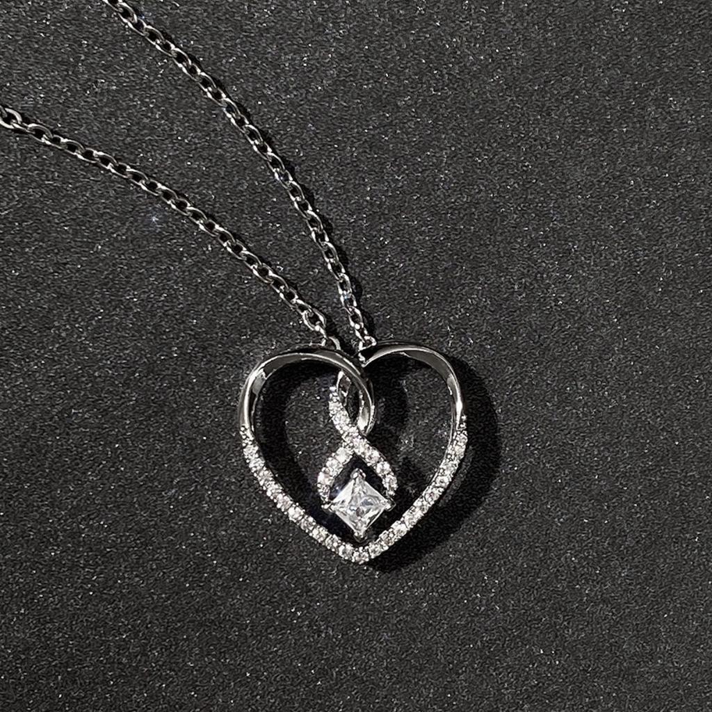 Intertwined Double Heart Cubic Zirconia Pendant Necklace