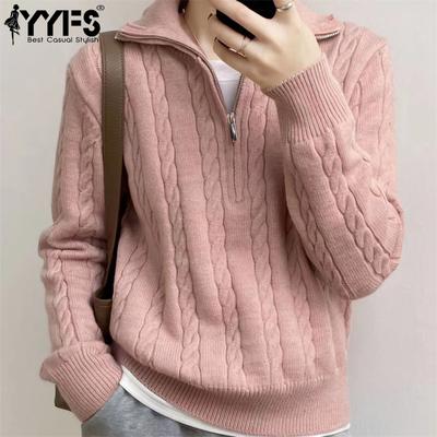 Moda feminina casual outono inverno cor sólida estampa manga comprida polo pescoço suéteres