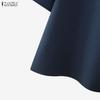 ZANZEA Women Casual Crew Neck Solid Color Loose Half Sleeve Blouse
