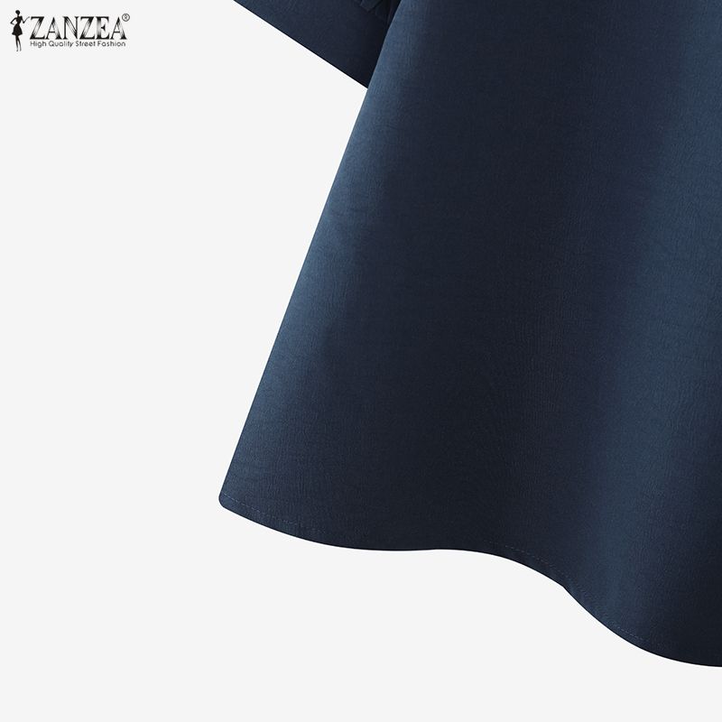 ZANZEA Women Casual Crew Neck Solid Color Loose Half Sleeve Blouse