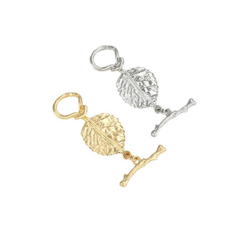 14K Gold-Plated Thick Gold Leaf Branch and Tree Seed OT Buckle for DIY Handmade Necklace Accessories
