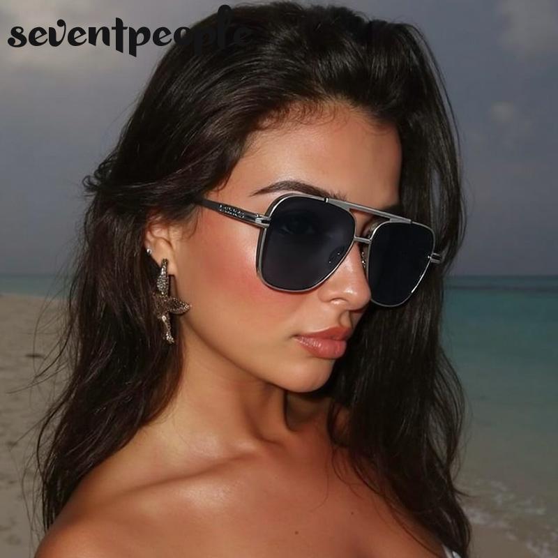 Vintage Steampunk Square Sunglasses Women  Luxury Brand Classic Gold Double Beam Sunglass Retro Driving Shades For Ladies