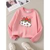 European sizes Girls' Soft Crewneck Sweatshirt Cute Cat with Cherry & Hearts Print, Casual All-Match, Ideal Holiday Present