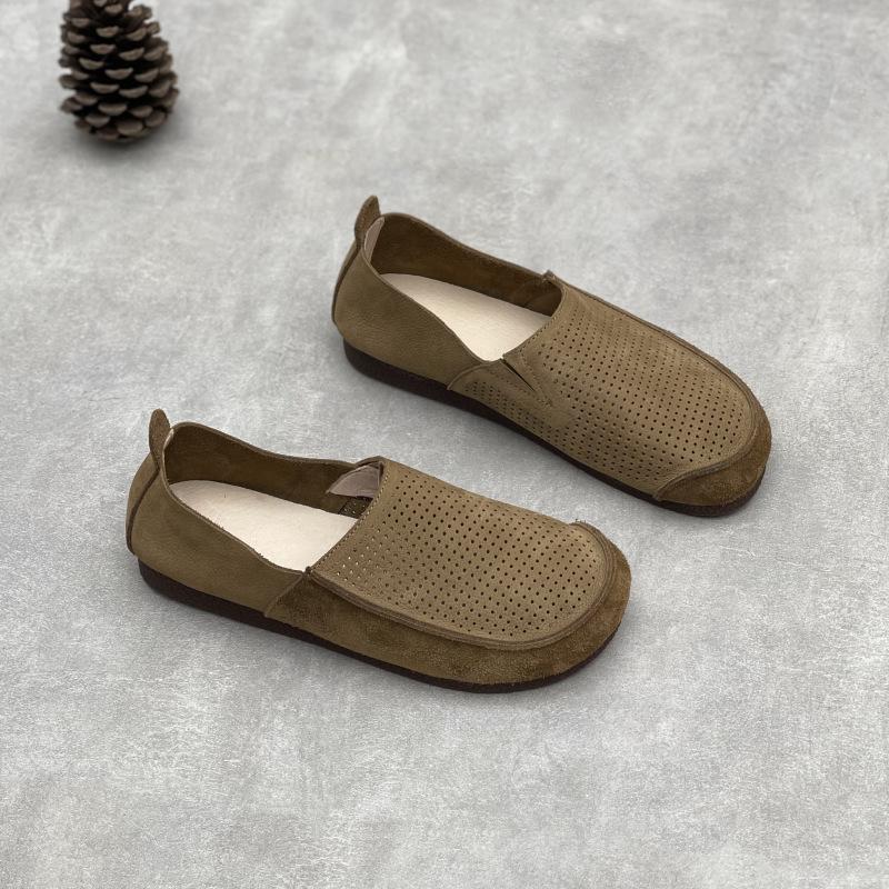 Fashion GKTINOO Handmade Genuine Leather Loafers Summer 2025 New Casual Hollow Out Breathable Soft Sole Women's Slip-on Shoes