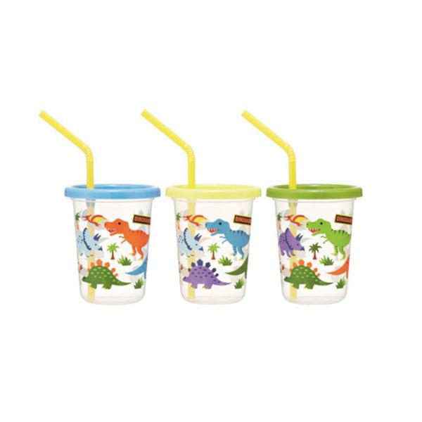 Skater mugg med sugrör 3-pack, genomskinlig dinosaurie, 1 set