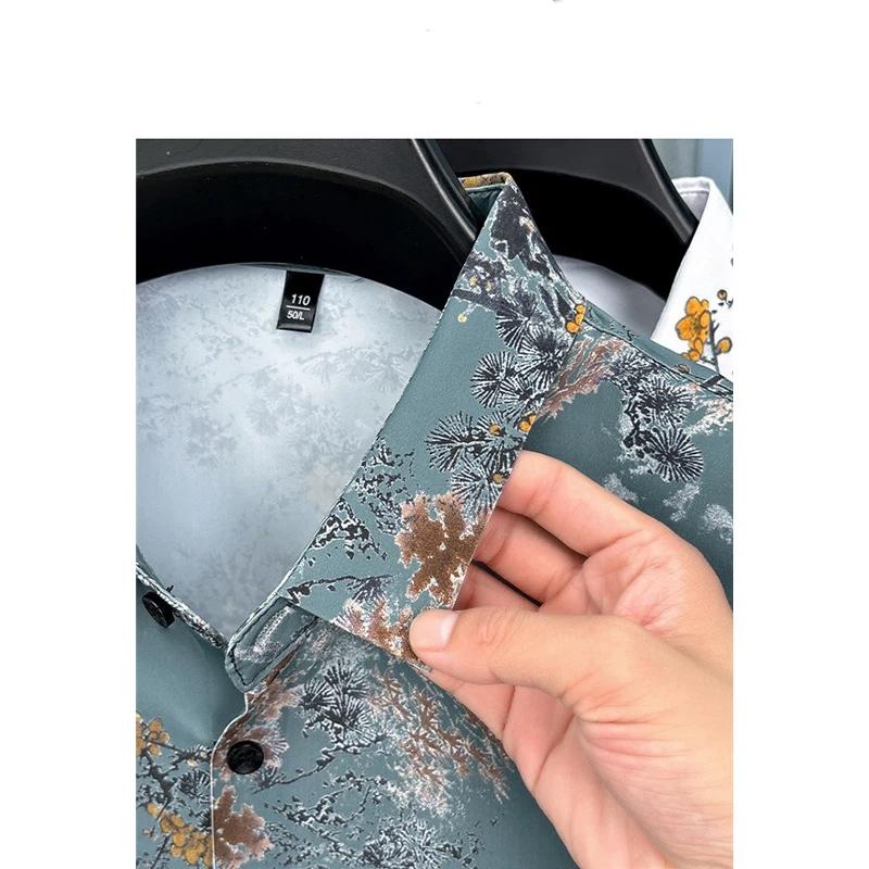 Chinese Style Ink Plum Blossom Short Sleeved Shirt For Men Retro Breathable Shirt