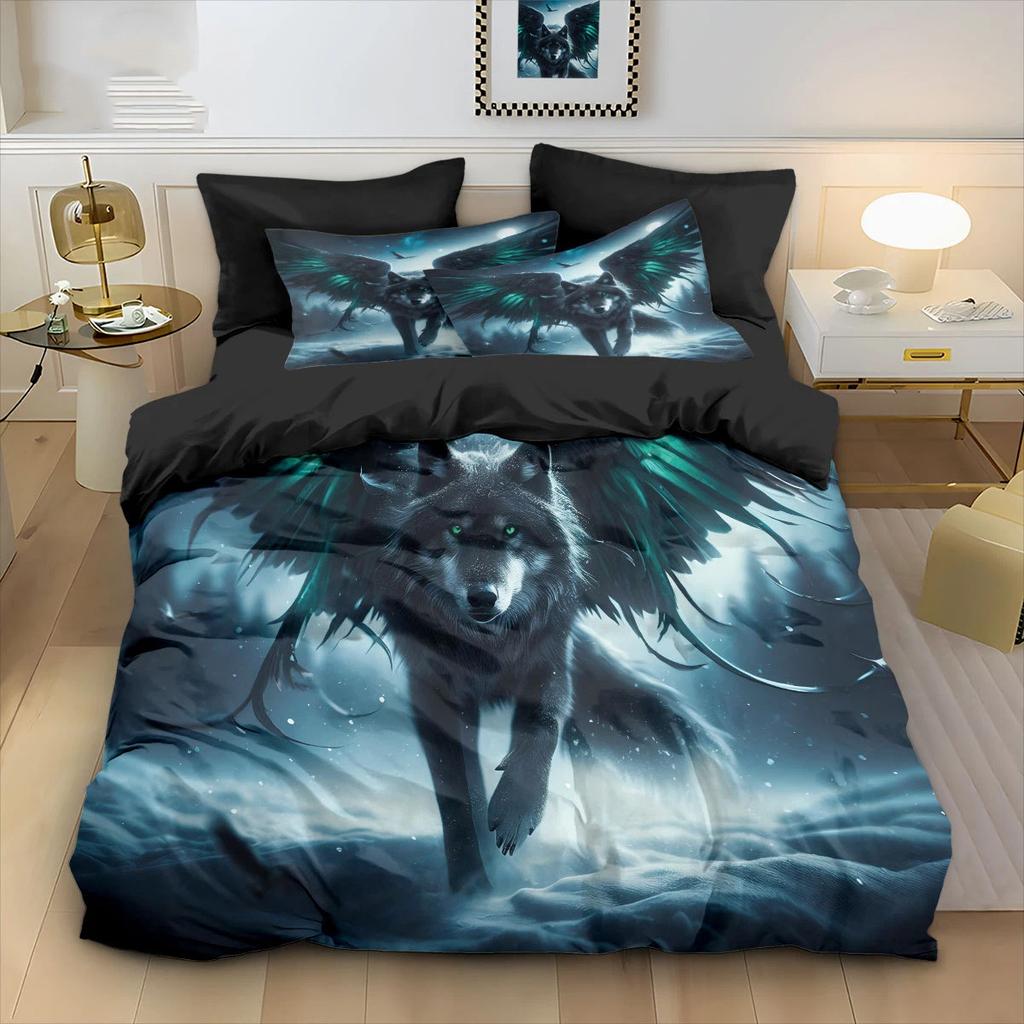 Quilt Cover 3D Printed Cartoon Wolf Duvet Comforter 100% Polyester Soft And Comfortable Night Sky Bedding Sheets Sets