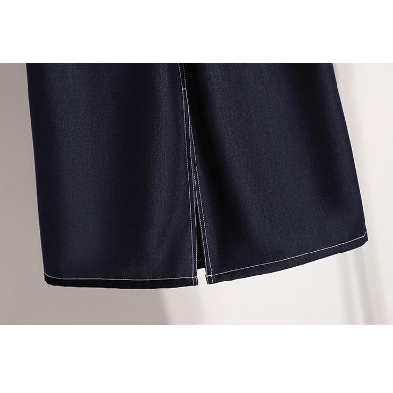 DIMANAF 2026 Summer Plus Size Women Skirts Elastic Waist Oversize Casual Fashion Lady Long Skirts Denim Cotton Solid Blue