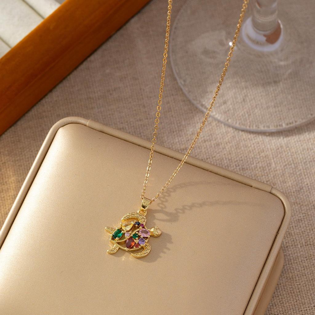 Micro-Set Zircon Elephant Pendant Necklace Titanium Steel Women's Fashion Versatile Minimalist Collarbone Chain Jewelry