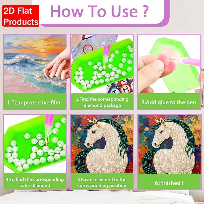 5D Pearl Painting Handmade DIY Elegant Horse Home Office Desktop Decoration Painting