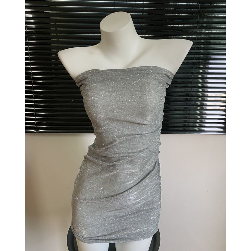 

Sexy Dress Women 2025 New Arrival Sexy Bandeau Bodycon Dress Shiny Party Dress Ladies Tight Fashion Silver S