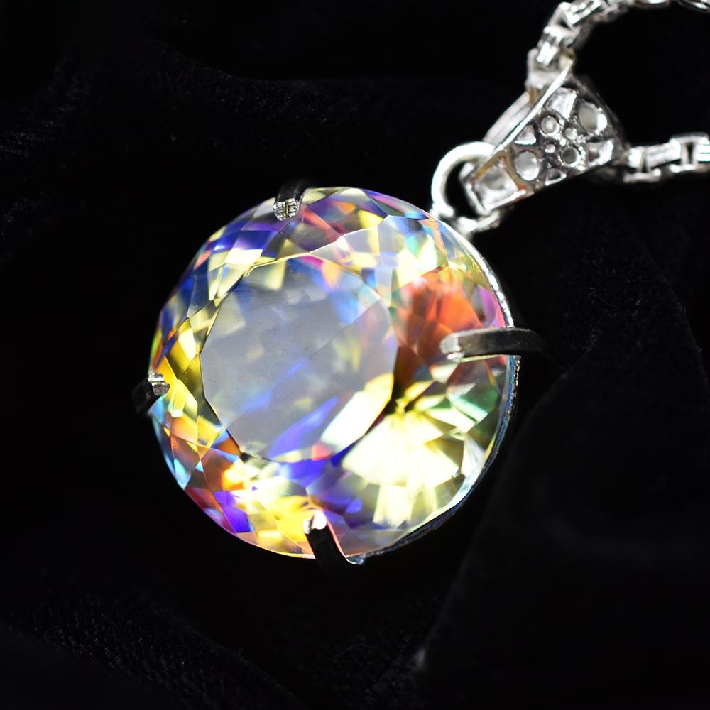 ZERTIFIZIERTER 69 Karat Natur Mystic Runder Topas Anhänger 925 Sterling Silber Edelstein MY.PD-33-NS